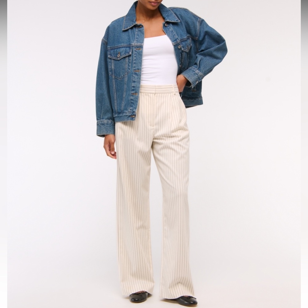 Abercrombie & Fitch- Curve Love Striped Cream Women's Pants